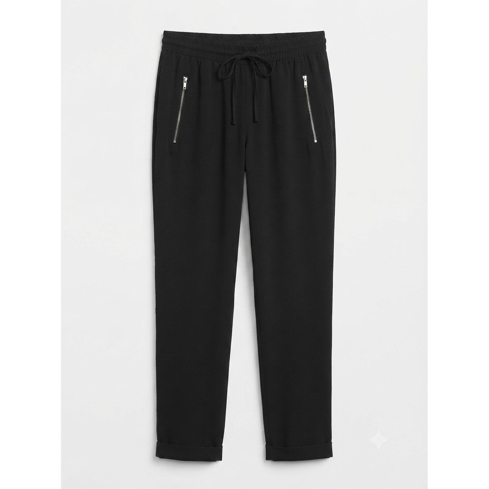 Bailey 44 Silk Pants Elastic Waist Zipper Pockets Minimalist Office Black XS - Picture 2 of 9
